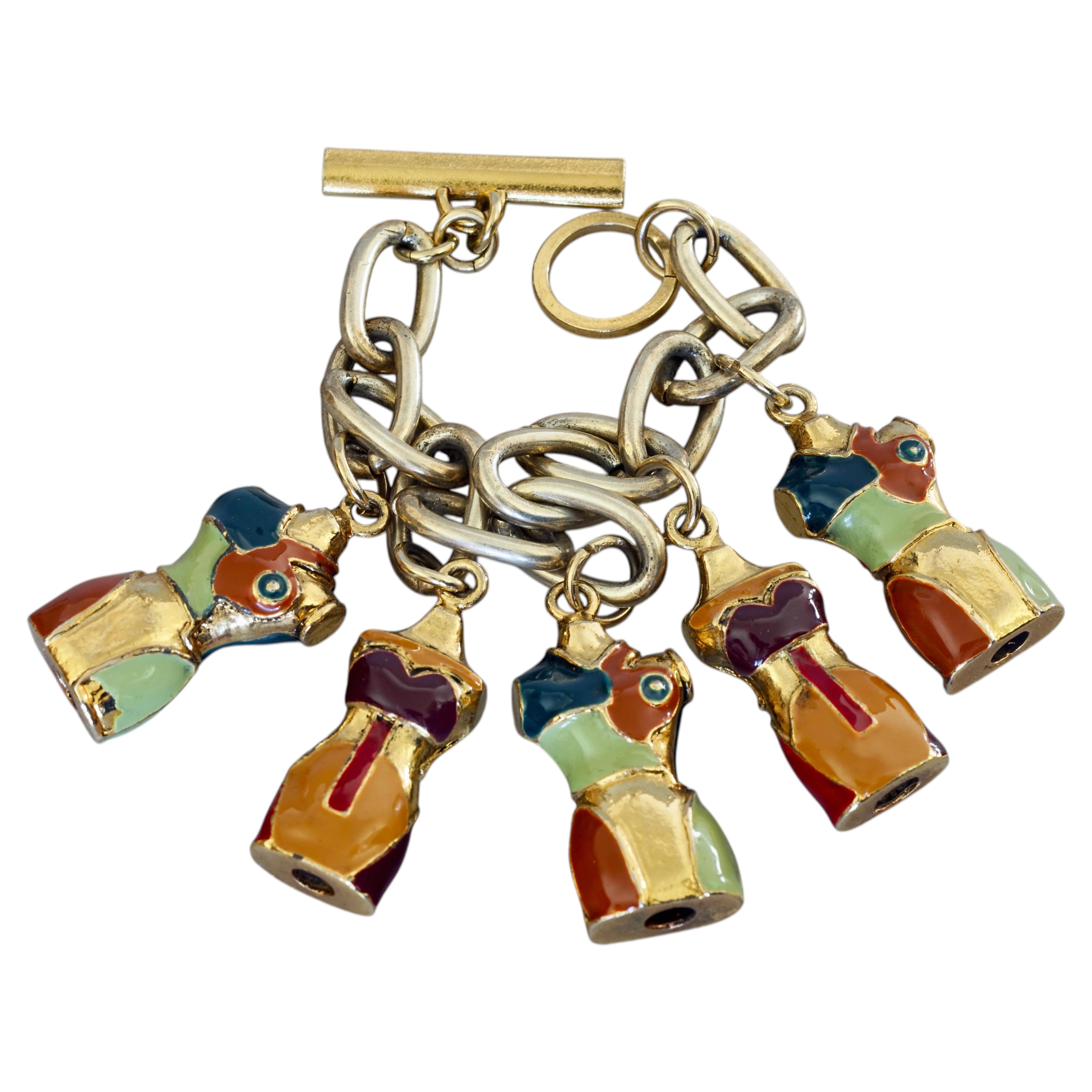 Vintage JEAN PAUL GAULTIER Iconic Enamel Bust Charms Bracelet For Sale