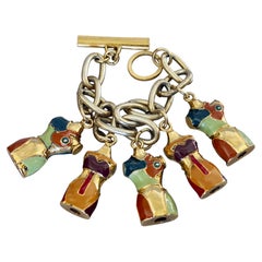 Vintage JEAN PAUL GAULTIER Iconic Enamel Bust Charms Bracelet