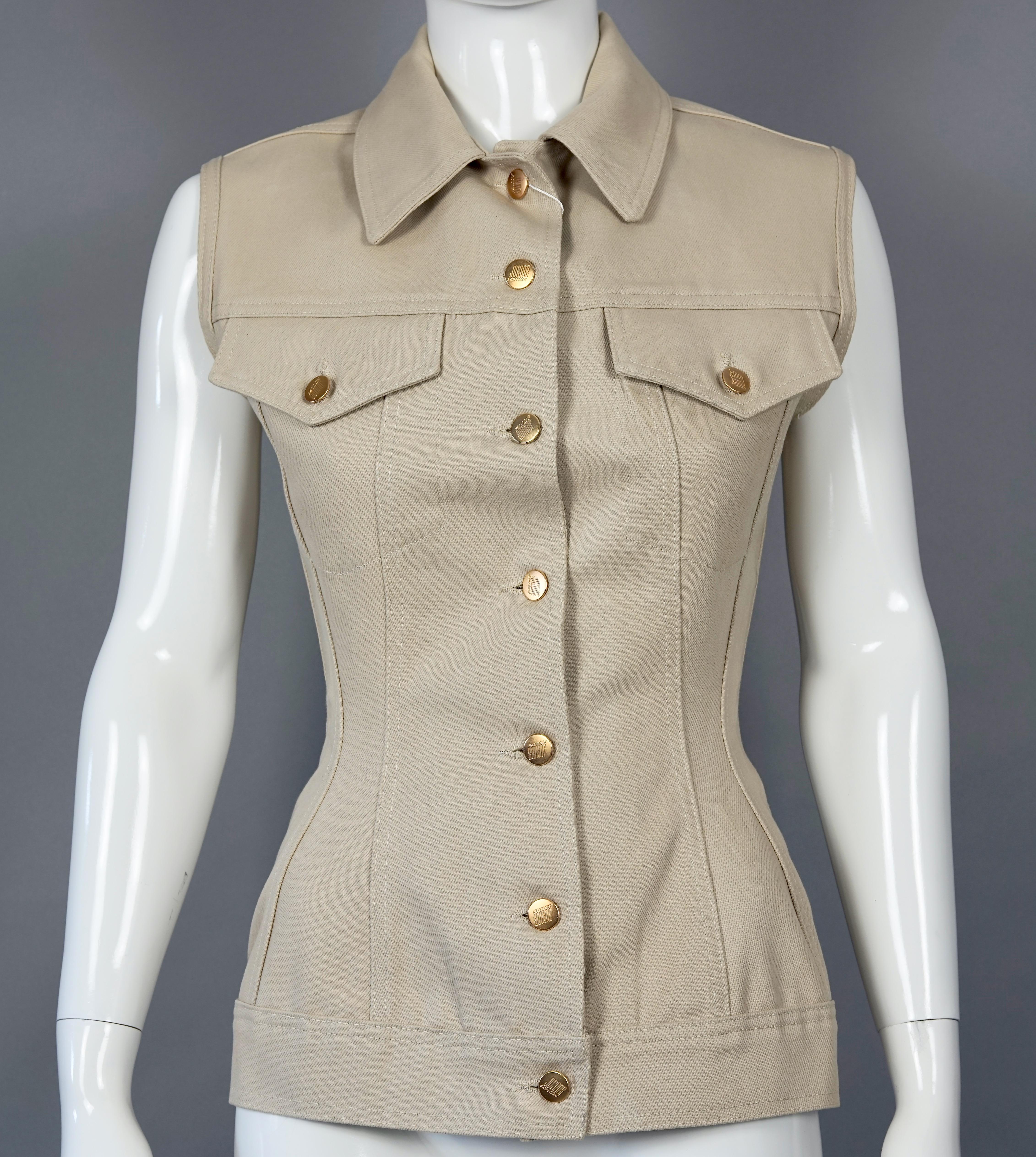 Vintage JEAN PAUL GAULTIER Iconic Lace Up Corset Vest Jacket

Measurements taken laid flat please double bust and waist:
Shoulder: 15.74 inches (40 cm)
Bust: 16.53 inches (42 cm)
Waist: 12.59 inches (32 cm)
Length: 24.40 inches (62 cm)

Features:
-