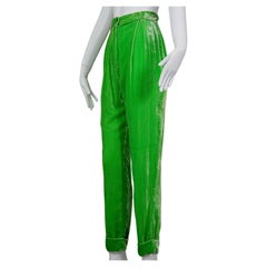 Vintage JEAN PAUL GAULTIER Iridescent Apple Green Velvet High Waisted Trousers P