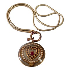 Vintage JEAN PAUL GAULTIER Jewelled Heart Lucite Medallion Necklace