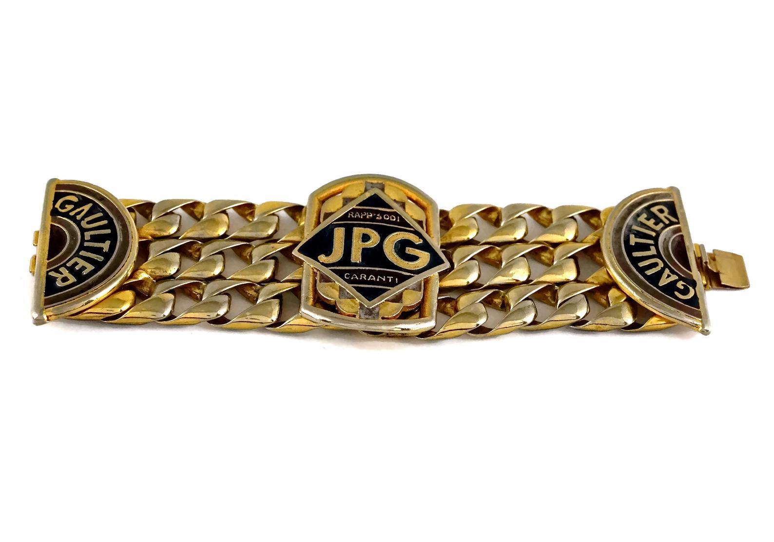 Vintage Jean Paul Gaultier JPG RAPPSODI GARANTI Enamel Chain Cuff Bracelet 1