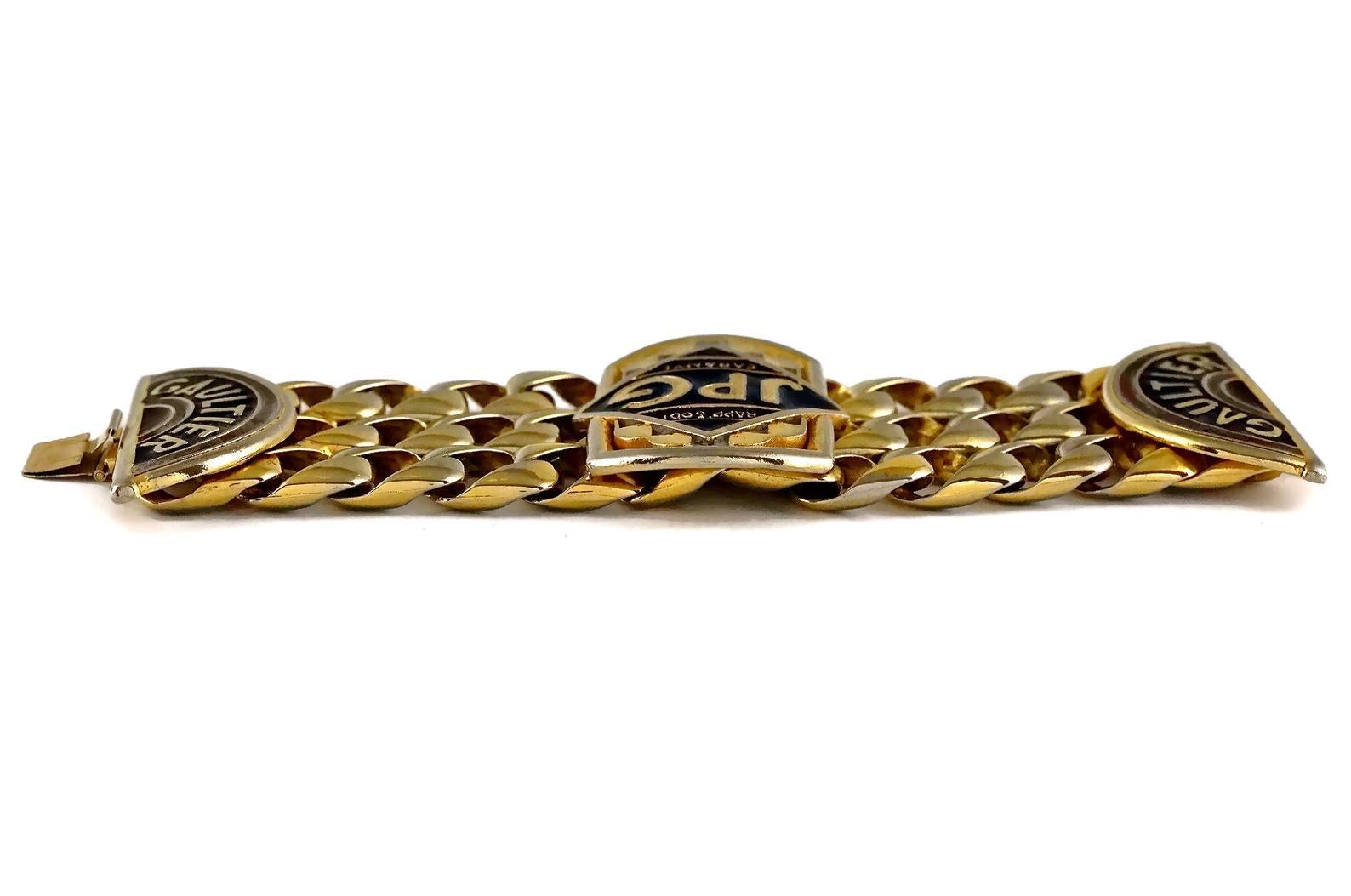 Vintage Jean Paul Gaultier JPG RAPPSODI GARANTI Enamel Chain Cuff Bracelet 3