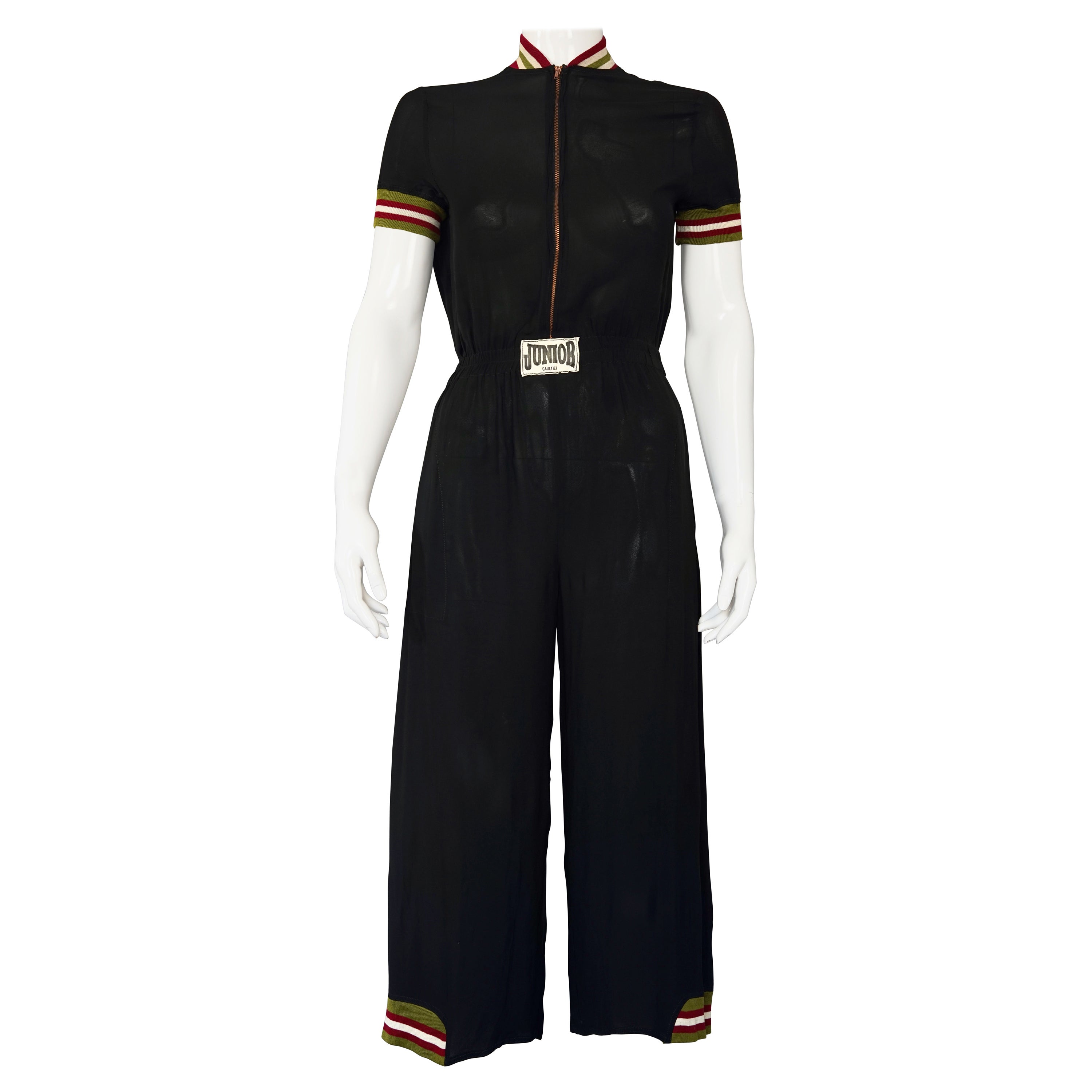 Vintage JEAN PAUL GAULTIER Junior Black Boxer Overall Mesh Jumpsuit For Sale