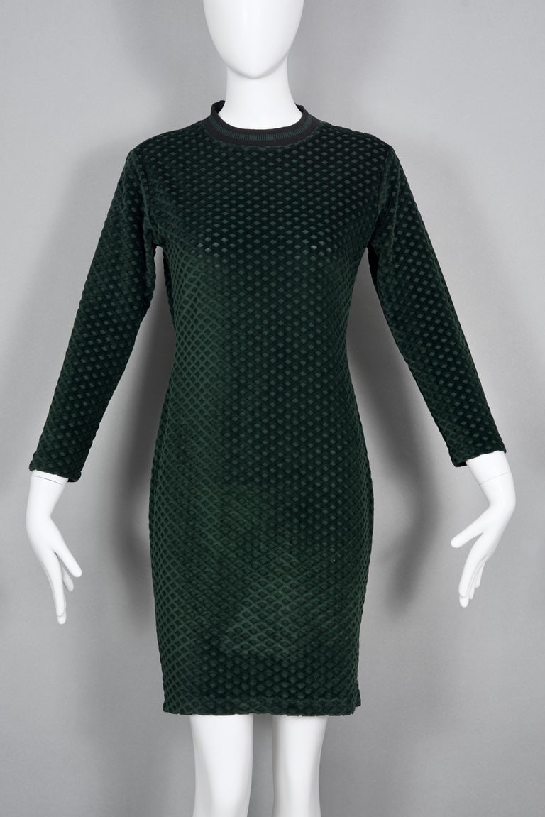 Vintage JEAN PAUL GAULTIER Junior Checkered Pattern Velvet Emerald Green Dress

Measurements taken laid flat, please double bust, waist and hips:
Shoulder: 16.53 inches (42 cm) not stretched
Sleeves: 20.07 inches (51 cm) not stretched
Bust: 18.50