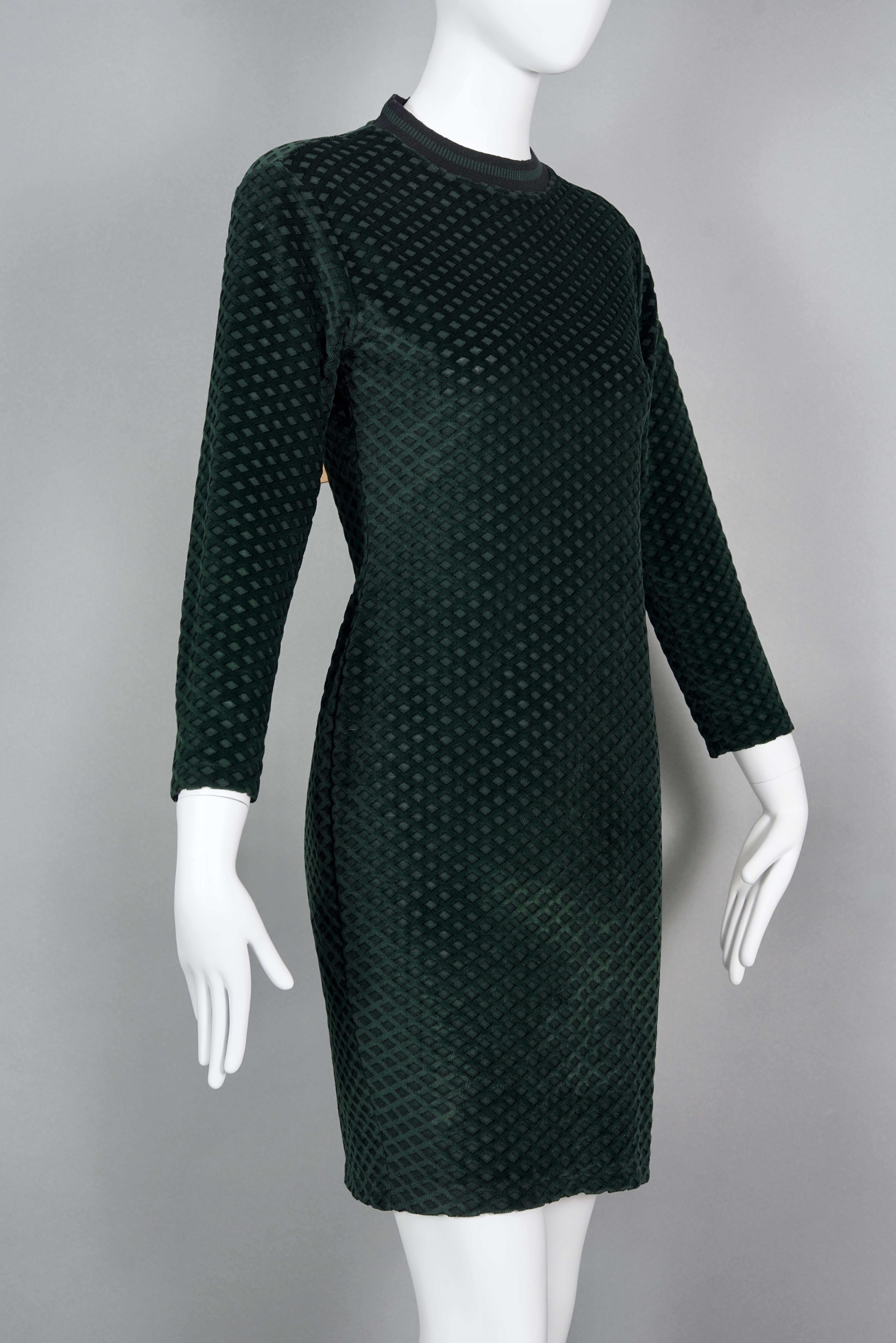 Women's Vintage JEAN PAUL GAULTIER Junior Checkered Pattern Velvet Emerald Green Dress For Sale