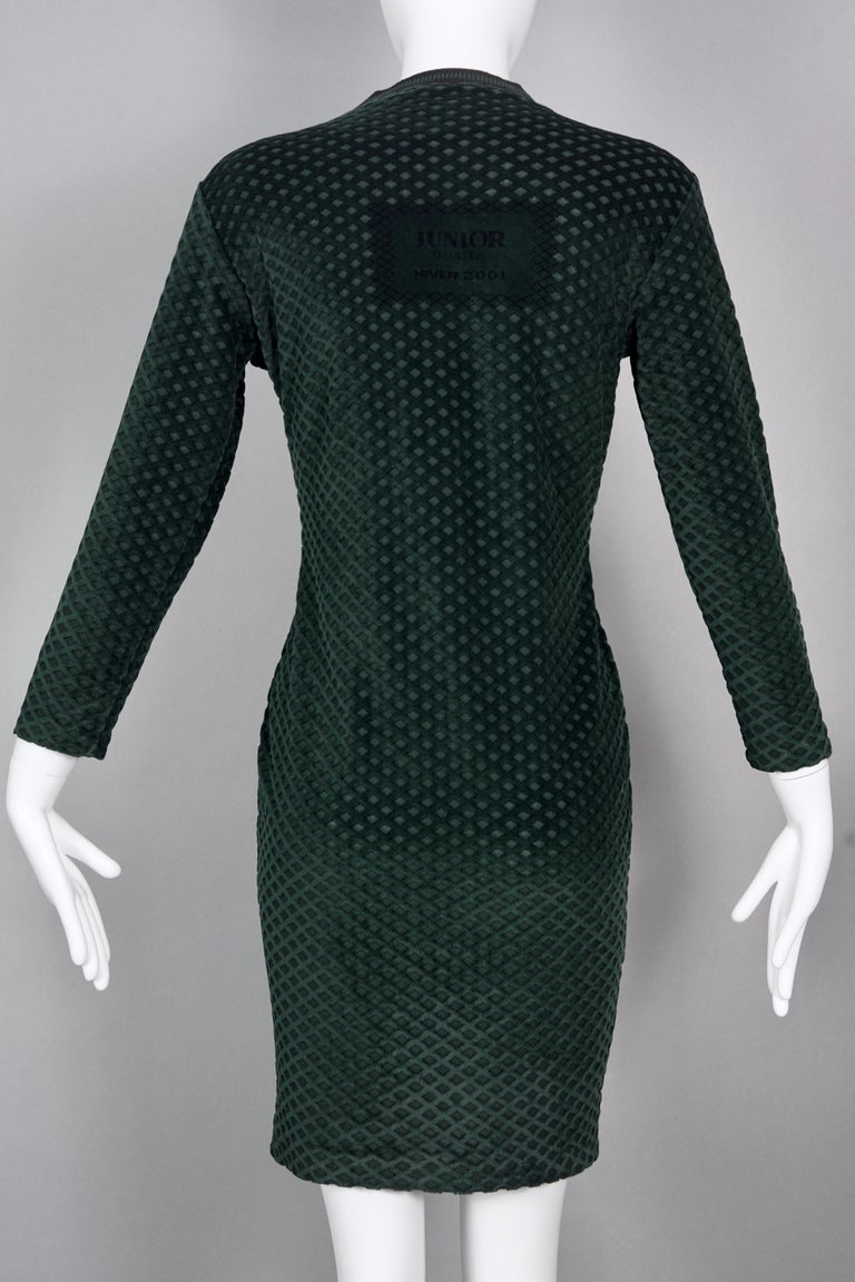 Vintage JEAN PAUL GAULTIER Junior Checkered Pattern Velvet Emerald Green Dress For Sale 1