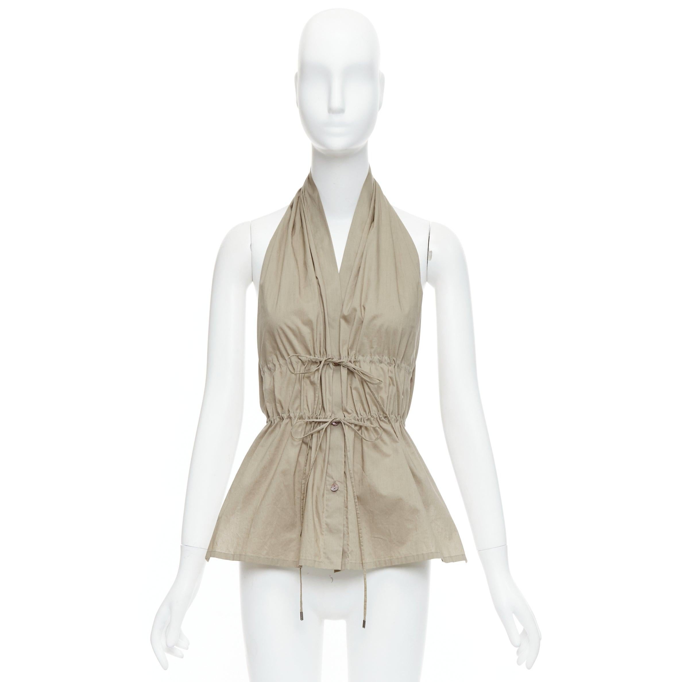 vintage JEAN PAUL GAULTIER khaki cotton halter backless gathered tie top IT38 XS 6