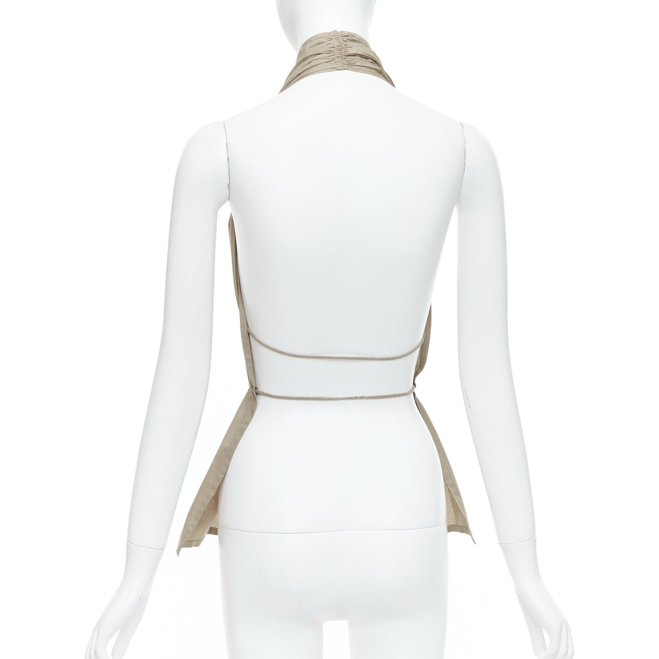 vintage JEAN PAUL GAULTIER khaki cotton halter backless gathered tie top IT38 XS In Excellent Condition In Hong Kong, NT