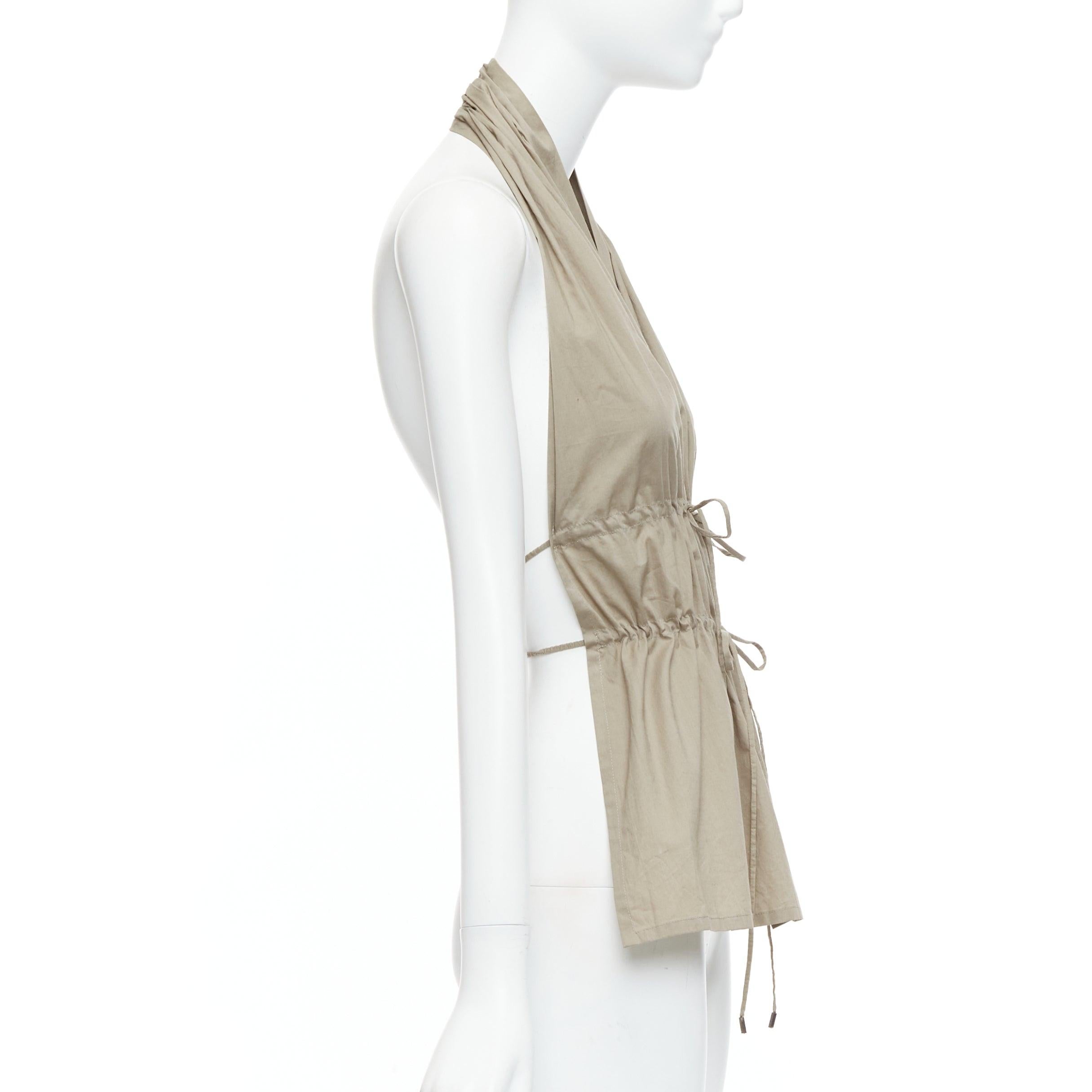 Women's vintage JEAN PAUL GAULTIER khaki cotton halter backless gathered tie top IT38 XS