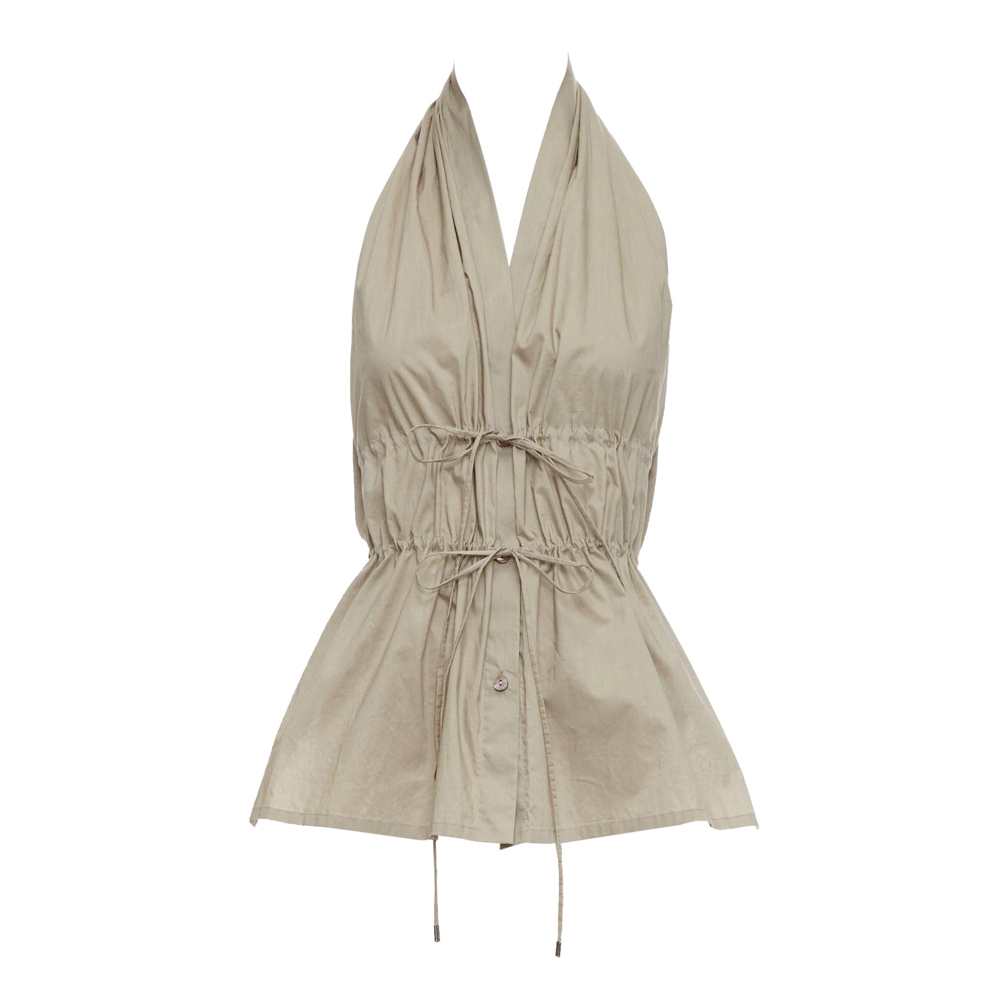 vintage JEAN PAUL GAULTIER khaki cotton halter backless gathered tie top IT38 XS