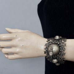 Vintage JEAN PAUL GAULTIER Logo Brutalist Filigree Dome Cuff Bracelet