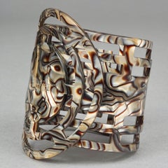 Vintage JEAN PAUL GAULTIER Logo Mother of Pearl Openwork Cuff Bracelet