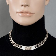 Vintage JEAN PAUL GAULTIER Logo Name Plate Silver Chain Necklace