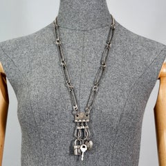 Vintage JEAN PAUL GAULTIER Logo Safety Pin Heart Padlock Keys Necklace