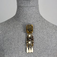 Vintage JEAN PAUL GAULTIER Logo Safety Pin Lucite Beaded Brooch