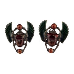 Vintage JEAN PAUL GAULTIER Logo Scarab Egyptian Enamel Earrings