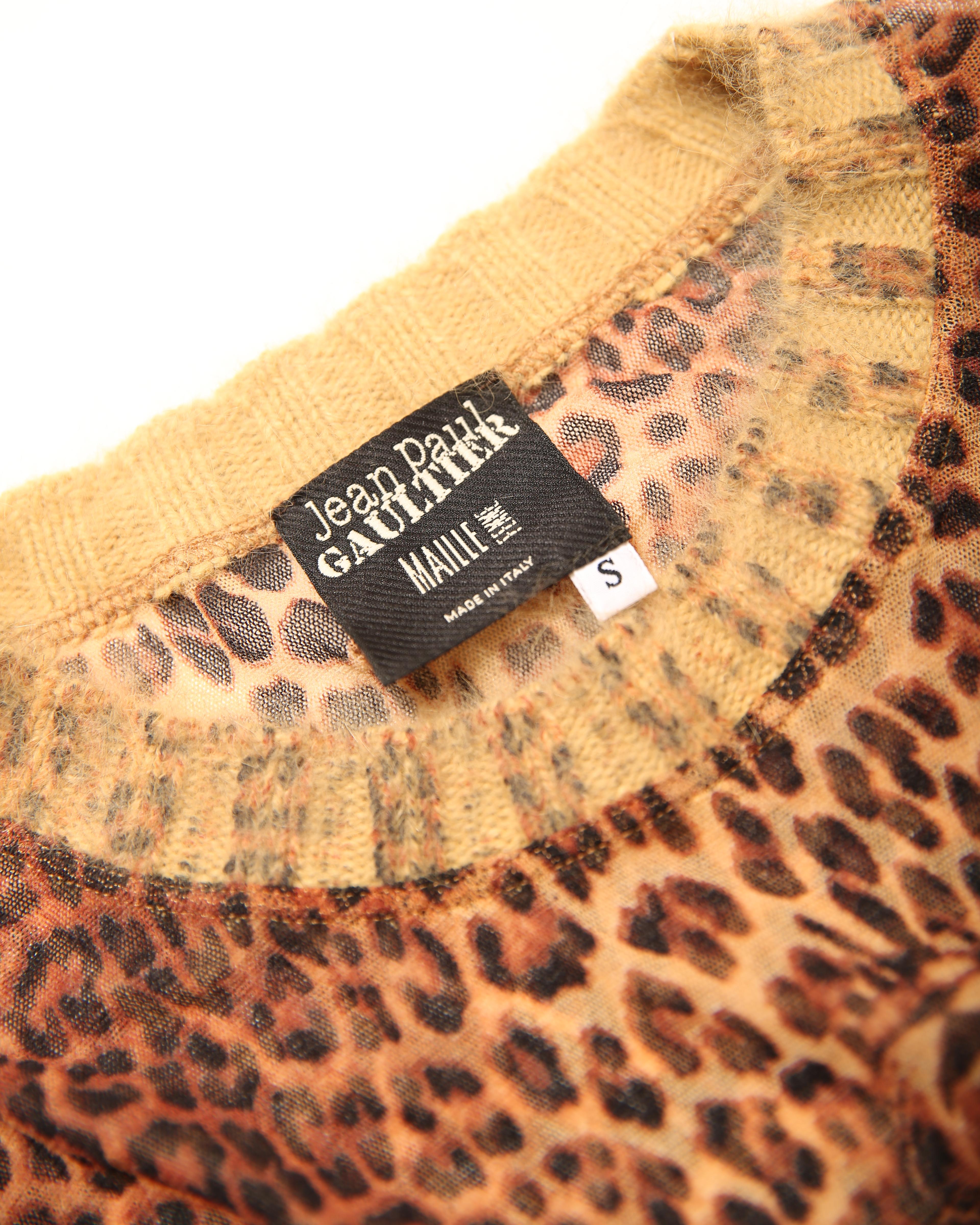 Vintage Jean Paul Gaultier Maille leopard print mesh sheer Angora stretch top S 4