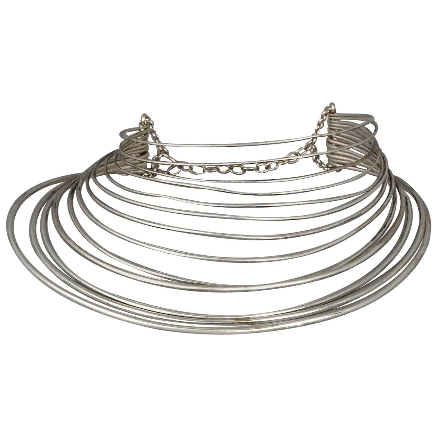 Vintage JEAN PAUL GAULTIER Masai Multi Wire Silver Choker Necklace