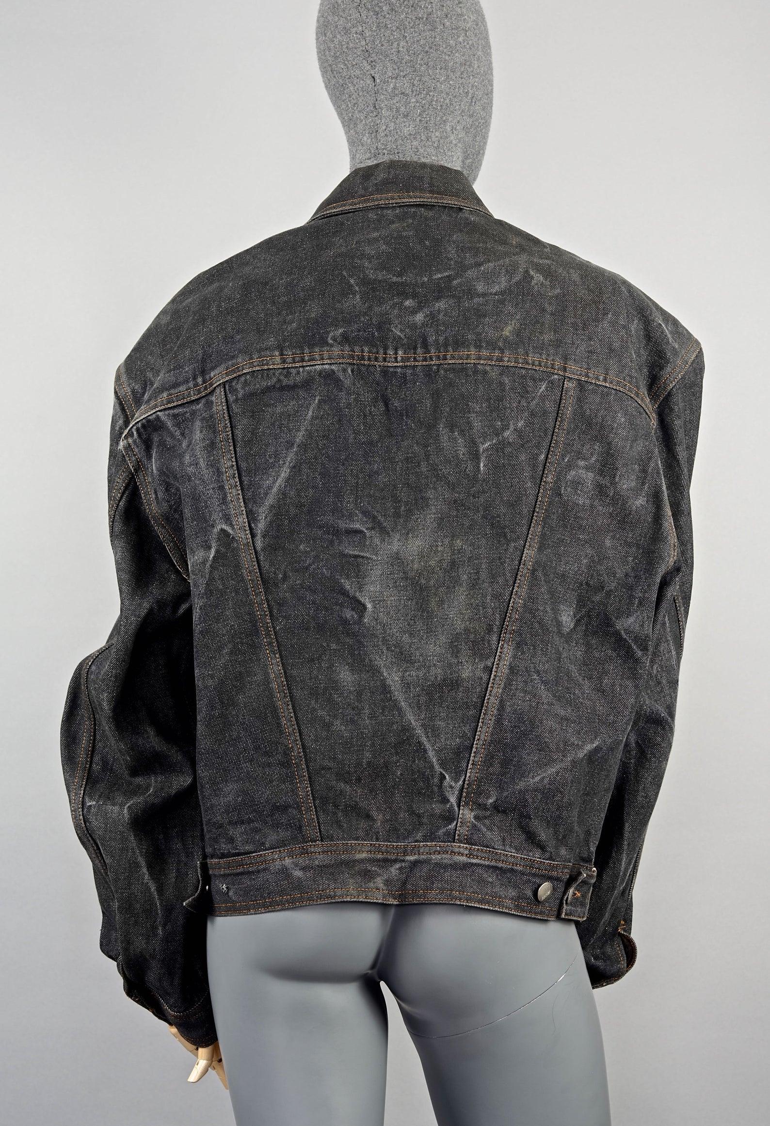 Black Vintage JEAN PAUL GAULTIER Metal Plate Pocket Denim Jacket