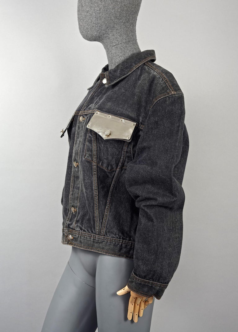 Women's or Men's Vintage JEAN PAUL GAULTIER Metal Pocket Denim Jacket For Sale