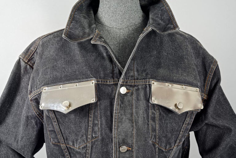 Vintage JEAN PAUL GAULTIER Metal Pocket Denim Jacket For Sale 2