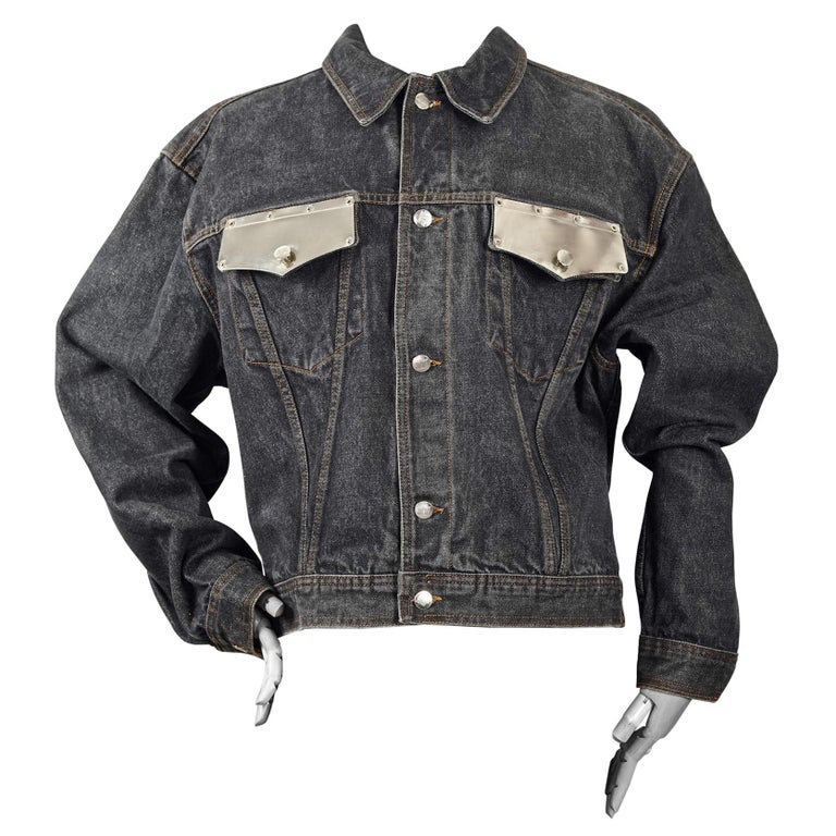 Vintage JEAN PAUL GAULTIER Metal Pocket Denim Jacket For Sale at