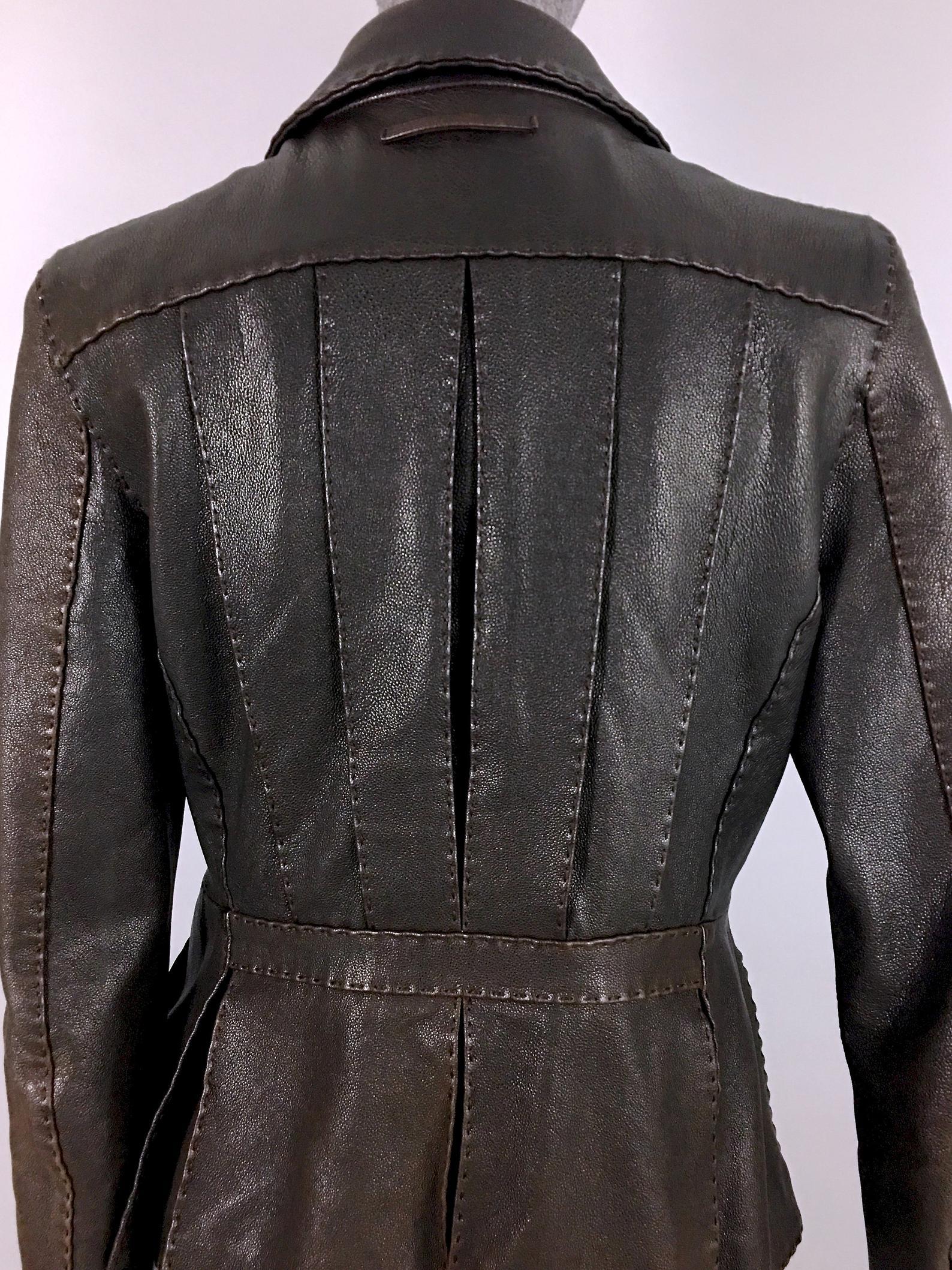 Vintage JEAN PAUL GAULTIER Multiple Pocket Pleated Dark Brown Leather Jacket 4