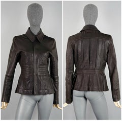 Vintage JEAN PAUL GAULTIER Multiple Pocket Pleated Dark Brown Leather Jacket