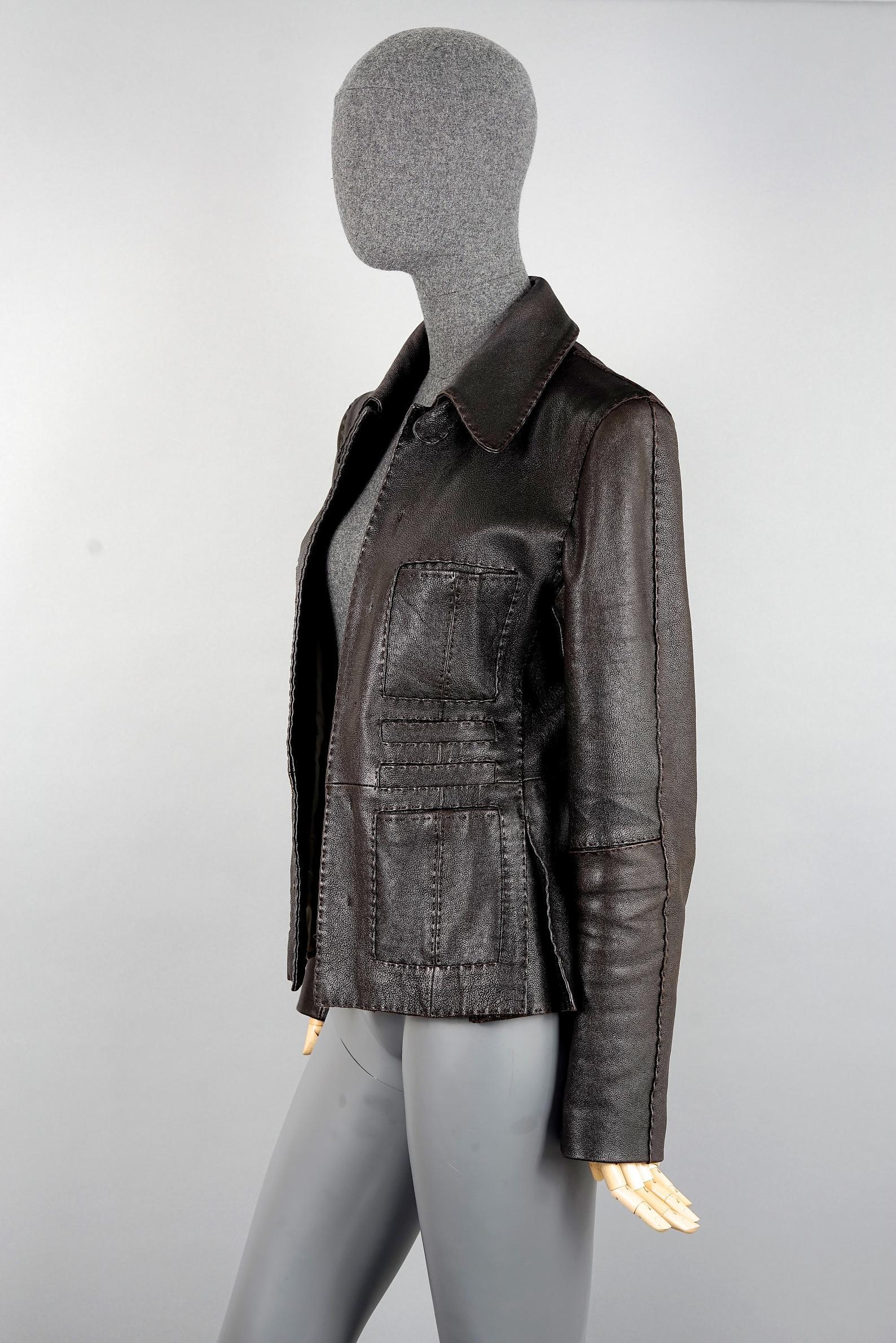 Vintage JEAN PAUL GAULTIER Multiple Pocket Pleated Dark Brown Leather Jacket 1