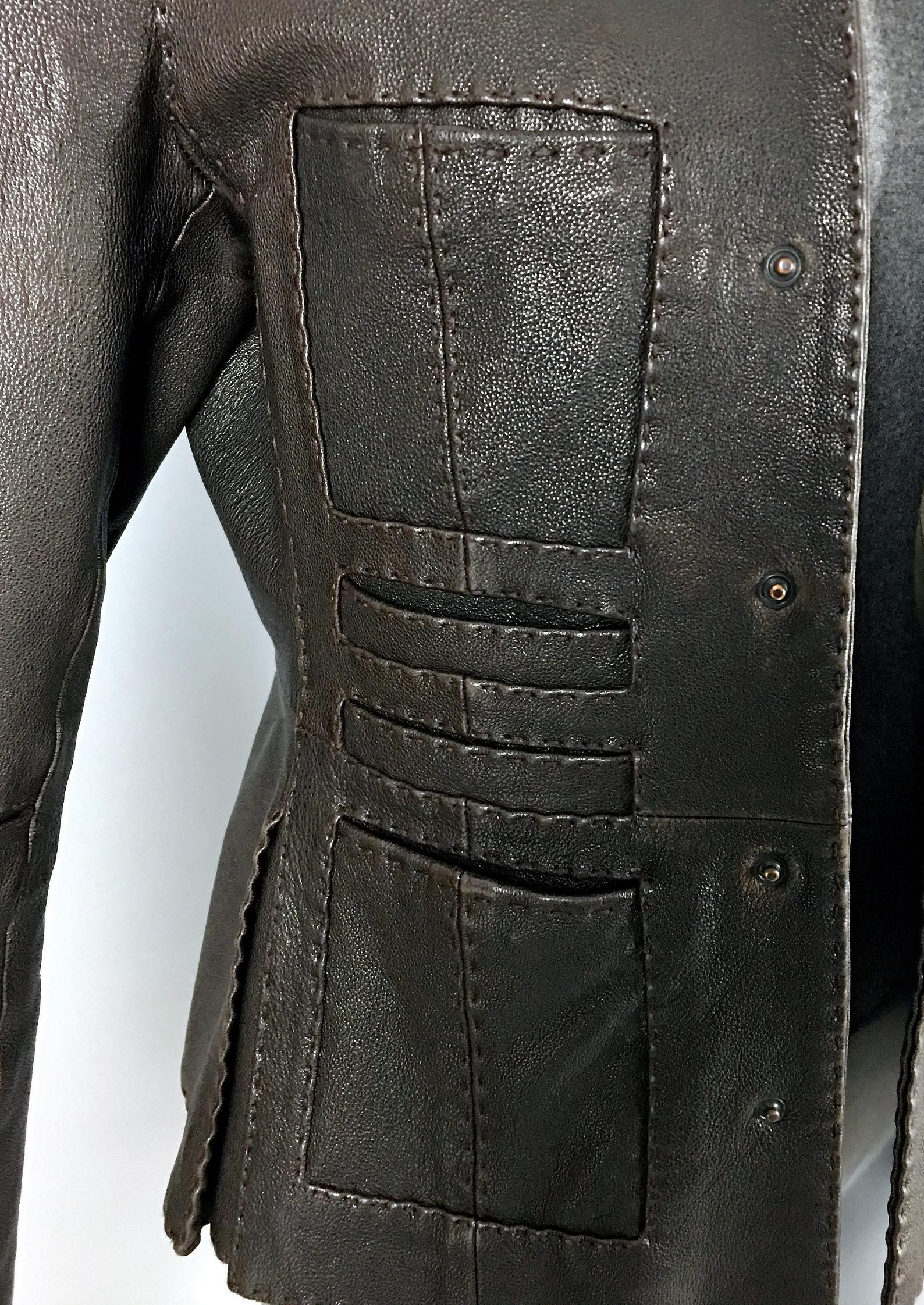 Vintage JEAN PAUL GAULTIER Multiple Pocket Pleated Dark Brown Leather Jacket 2