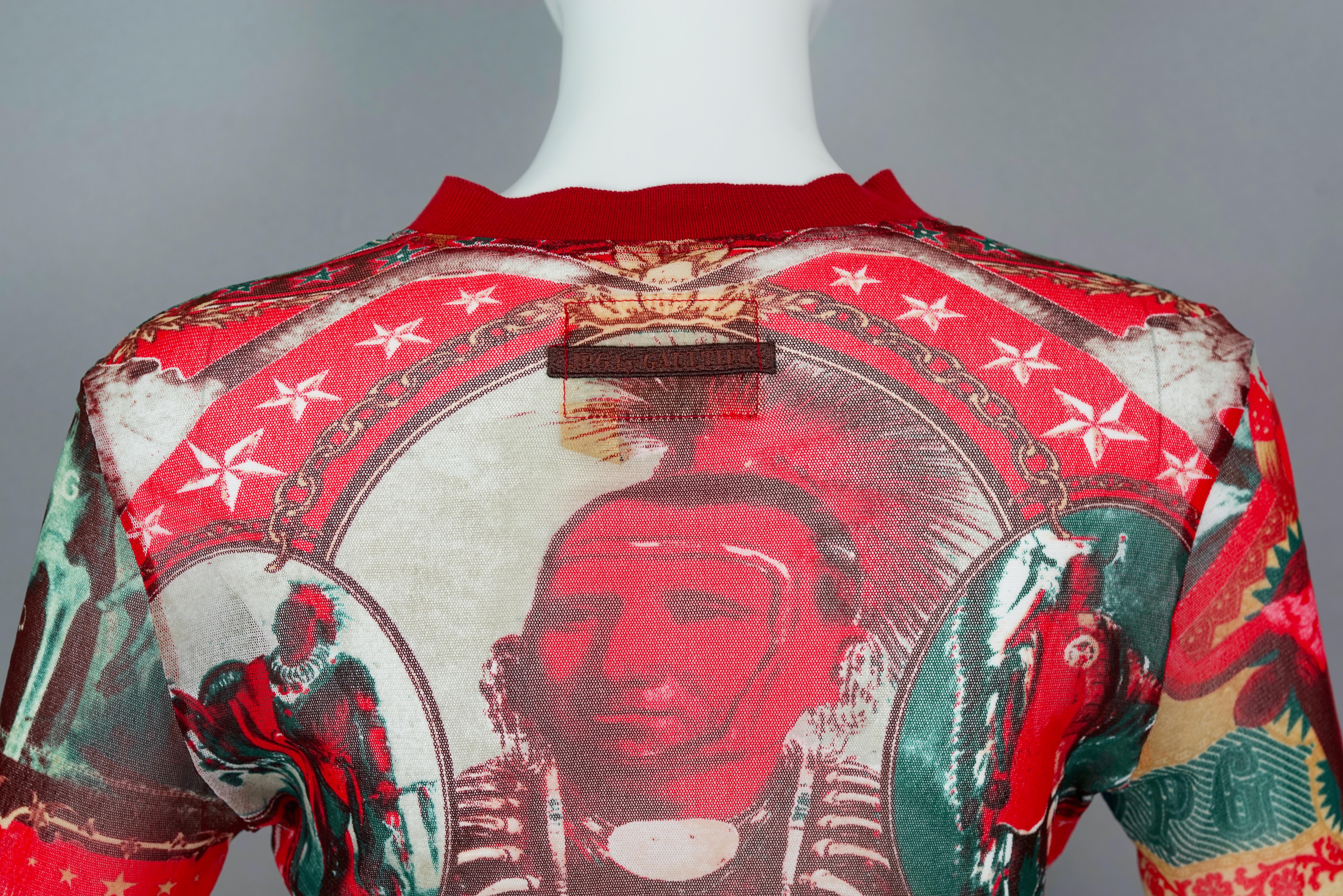 Women's or Men's Vintage JEAN PAUL GAULTIER Native American Print Mesh Top For Sale