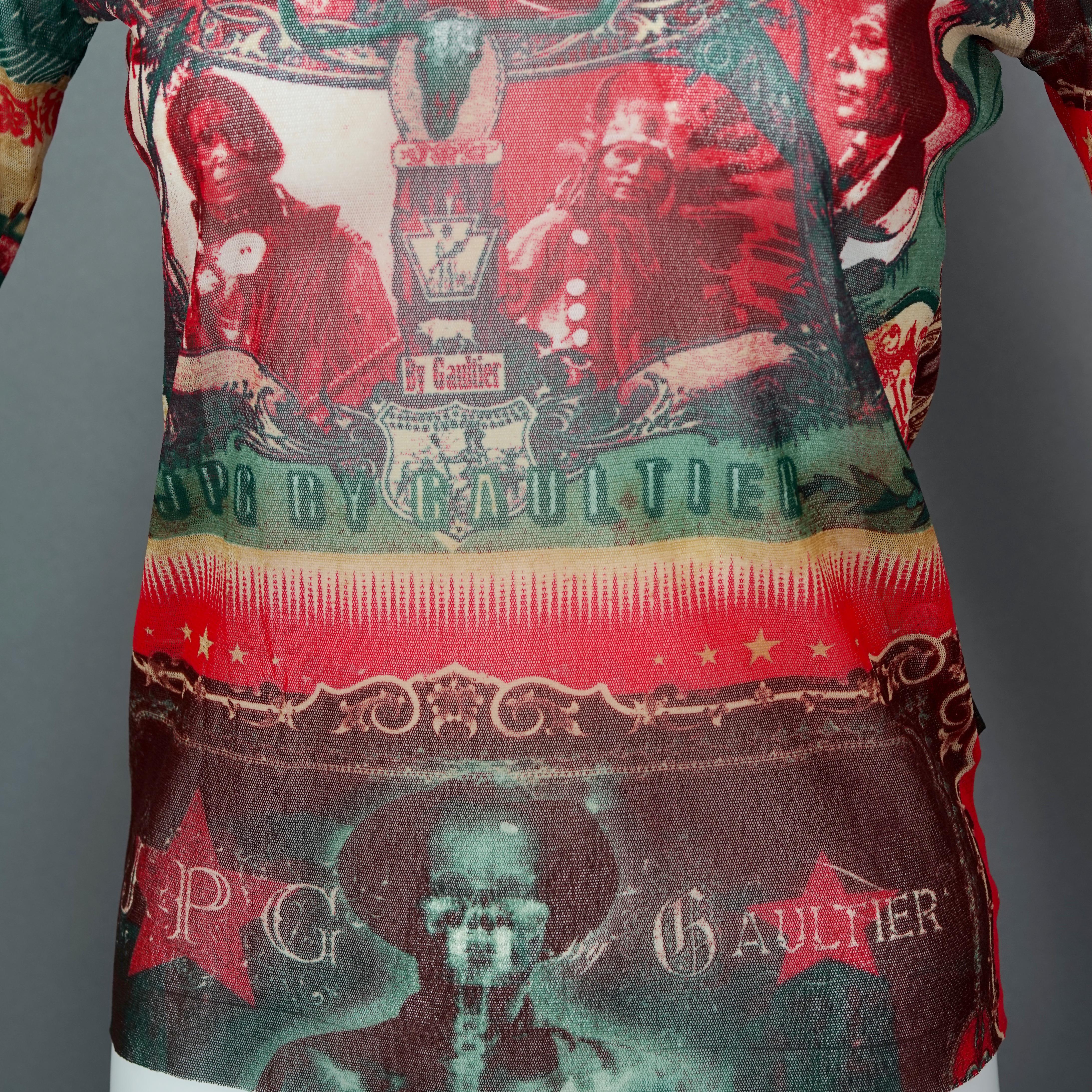 Vintage JEAN PAUL GAULTIER Native American Print Mesh Top For Sale 1