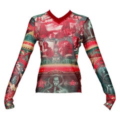 Vintage JEAN PAUL GAULTIER Native American Print Mesh Top