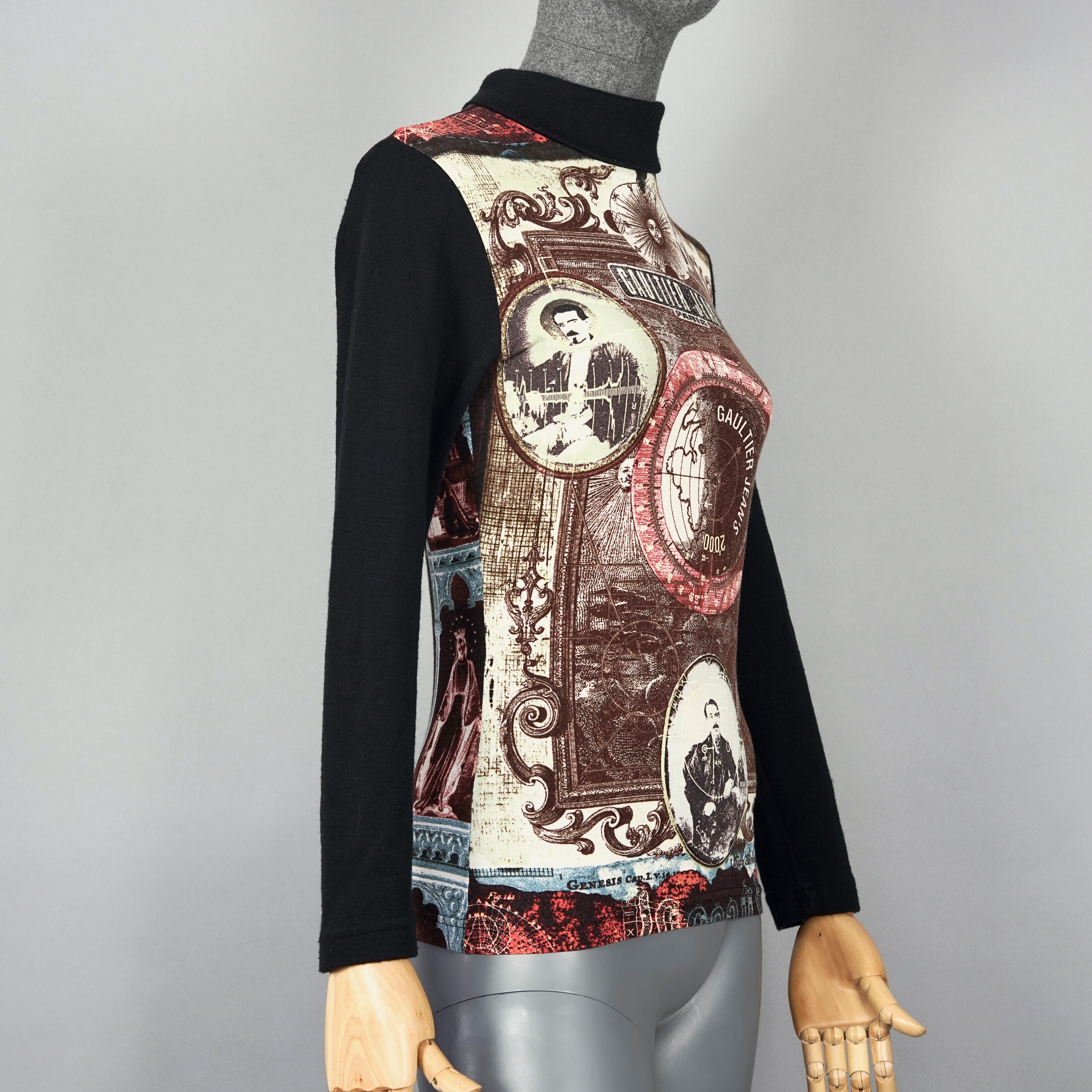 Vintage JEAN PAUL GAULTIER Novedad Top estampado collage Negro en venta