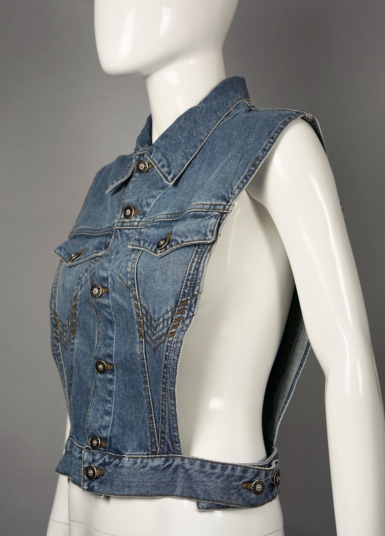 Vintage JEAN PAUL GAULTIER Open Sided Denim Vest For Sale at