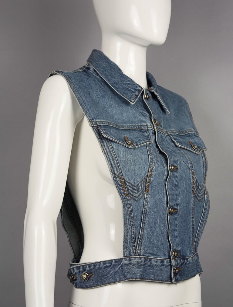 Vintage JEAN PAUL GAULTIER Open Sided Denim Vest For Sale at