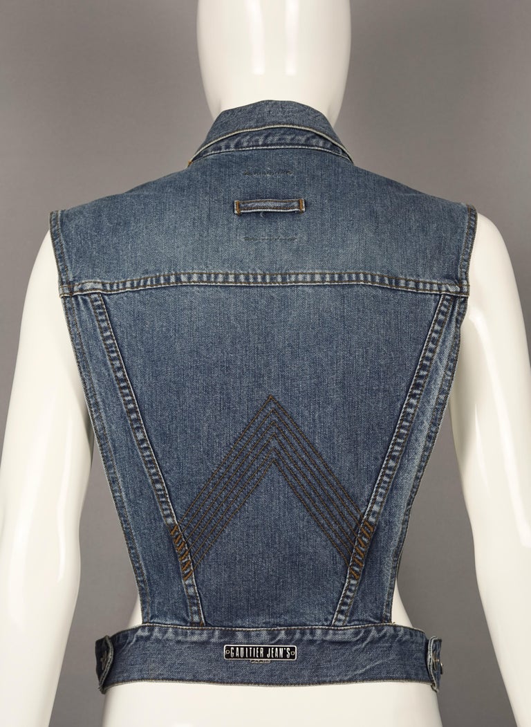 Vintage JEAN PAUL GAULTIER Open Sided Denim Vest For Sale at