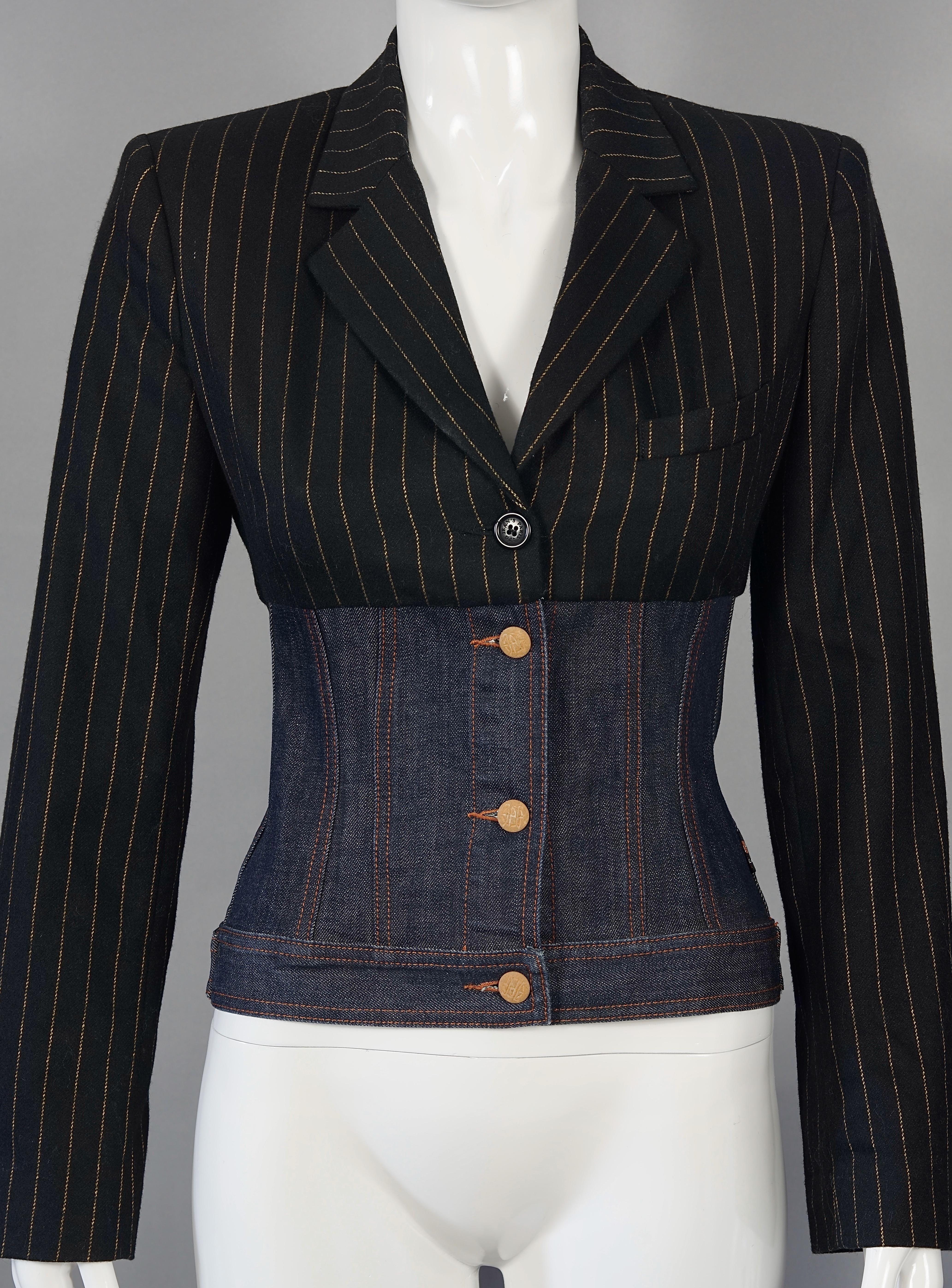 Black Vintage JEAN PAUL GAULTIER Pinstripe Denim Corset Blazer Jacket
