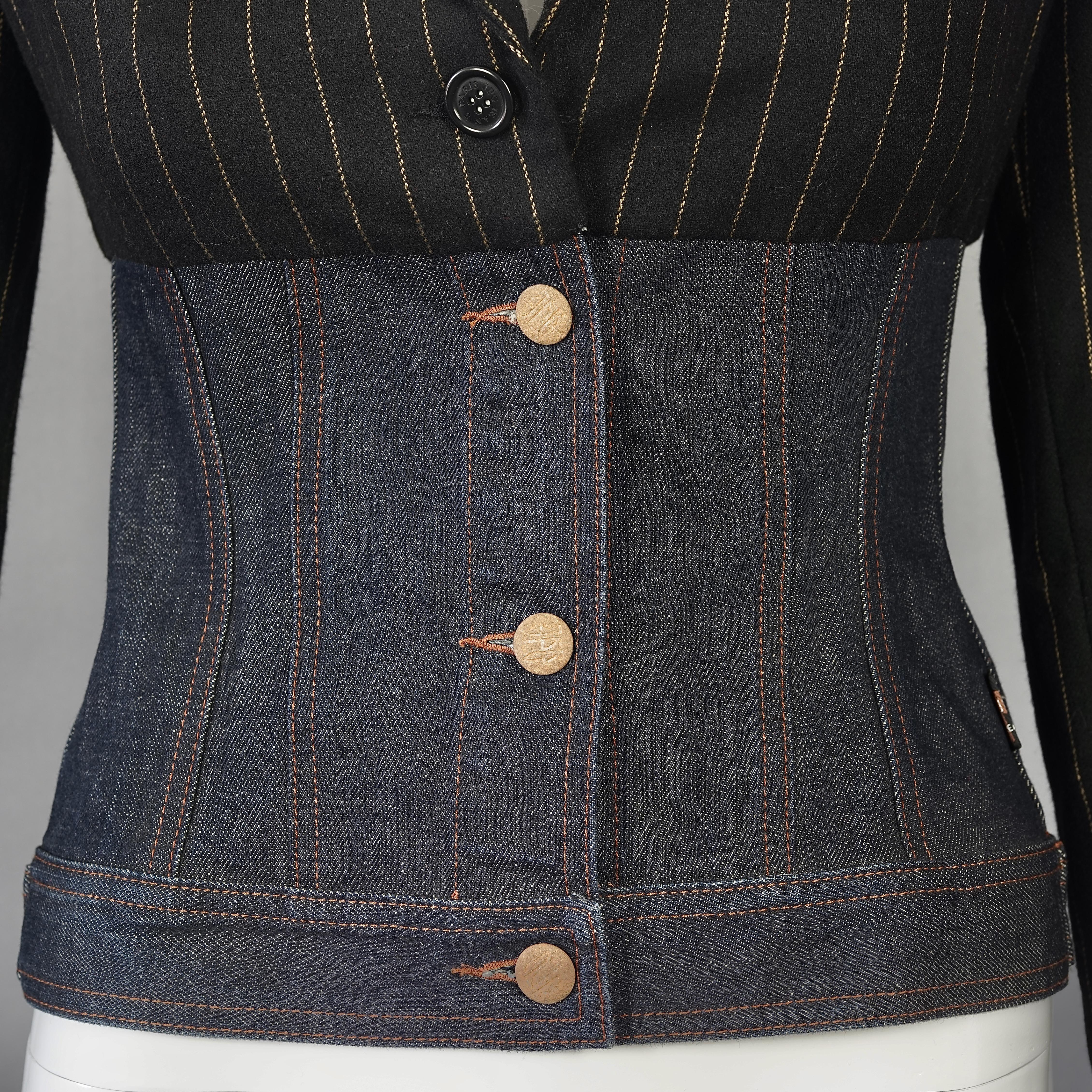 Vintage JEAN PAUL GAULTIER Pinstripe Denim Corset Blazer Jacket In Excellent Condition In Kingersheim, Alsace