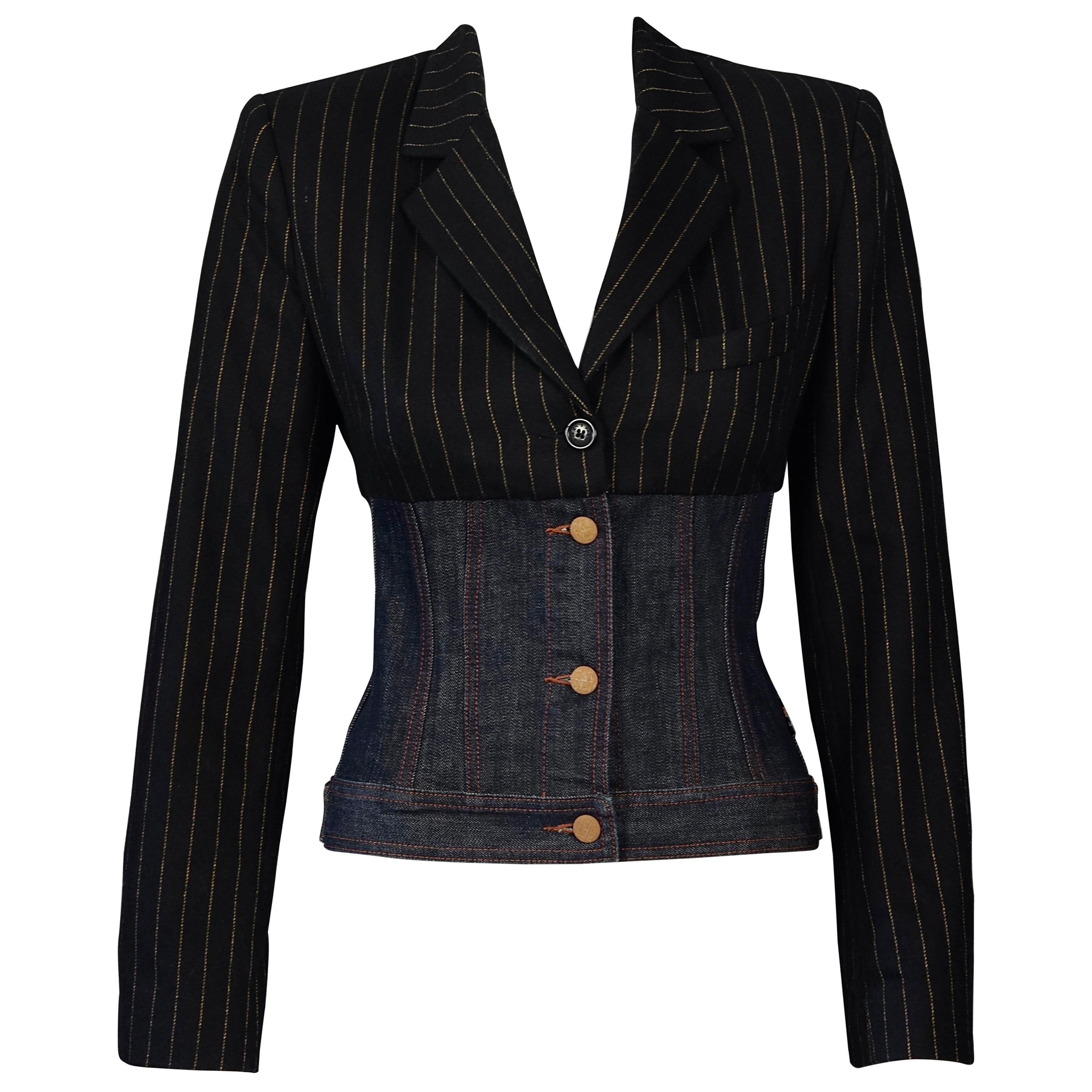 Vintage JEAN PAUL GAULTIER Pinstripe Denim Corset Blazer Jacket