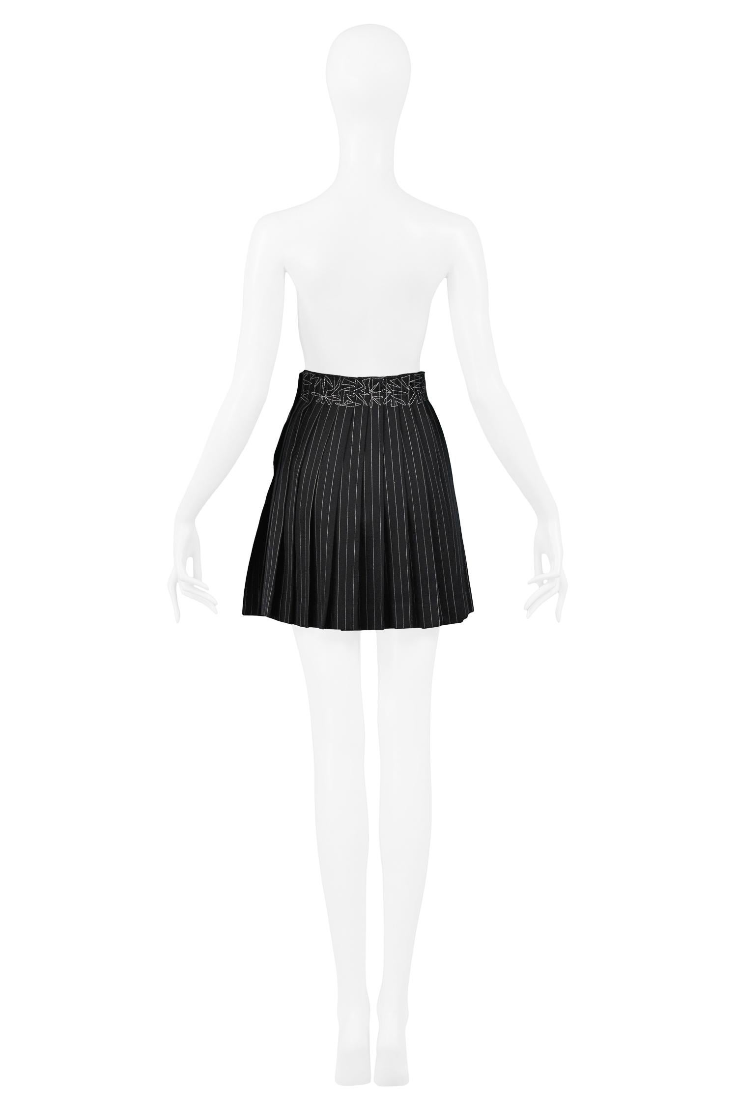 black pinstripe pleated skirt