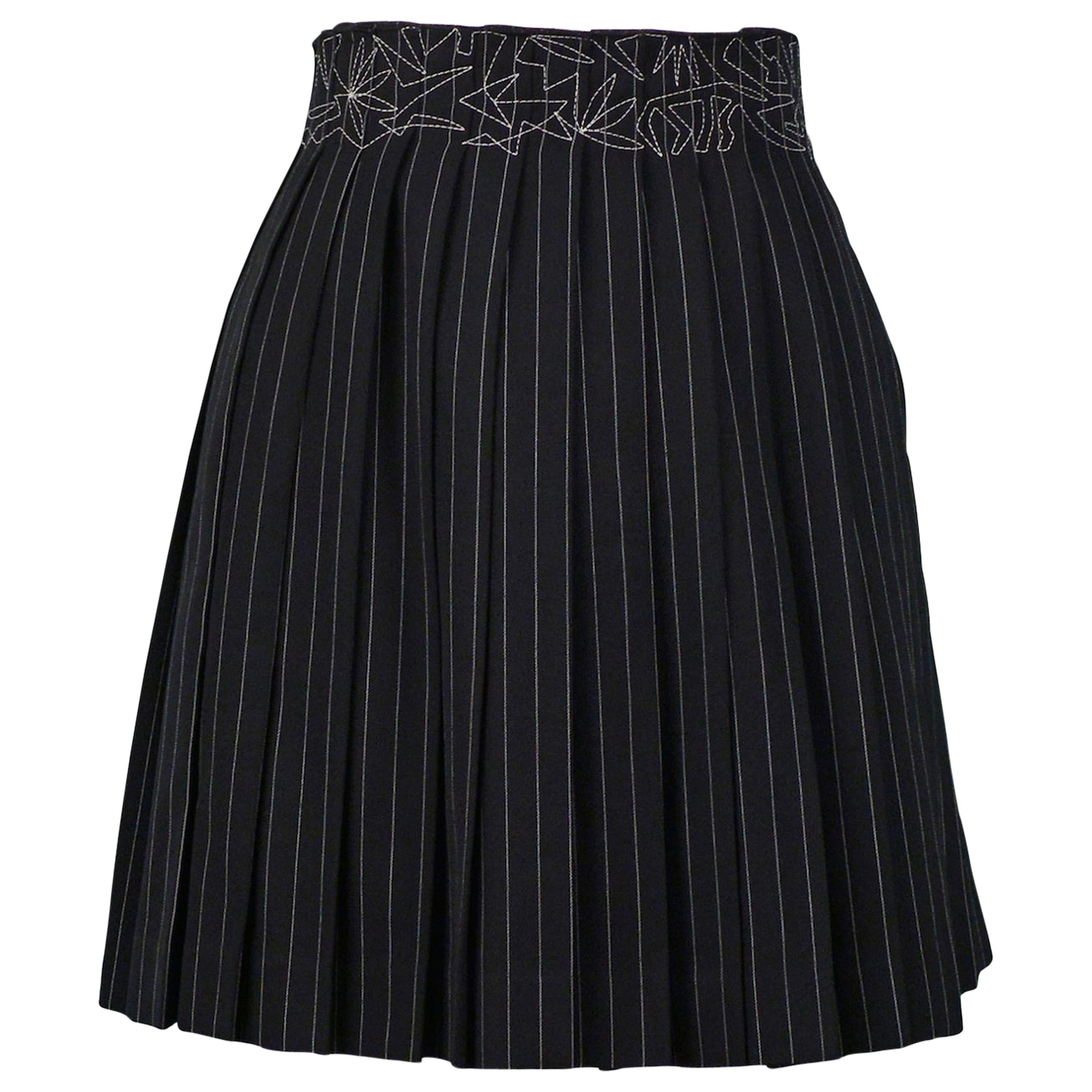 Vintage Jean Paul Gaultier Pinstripe Pleated Skirt with Embroidery