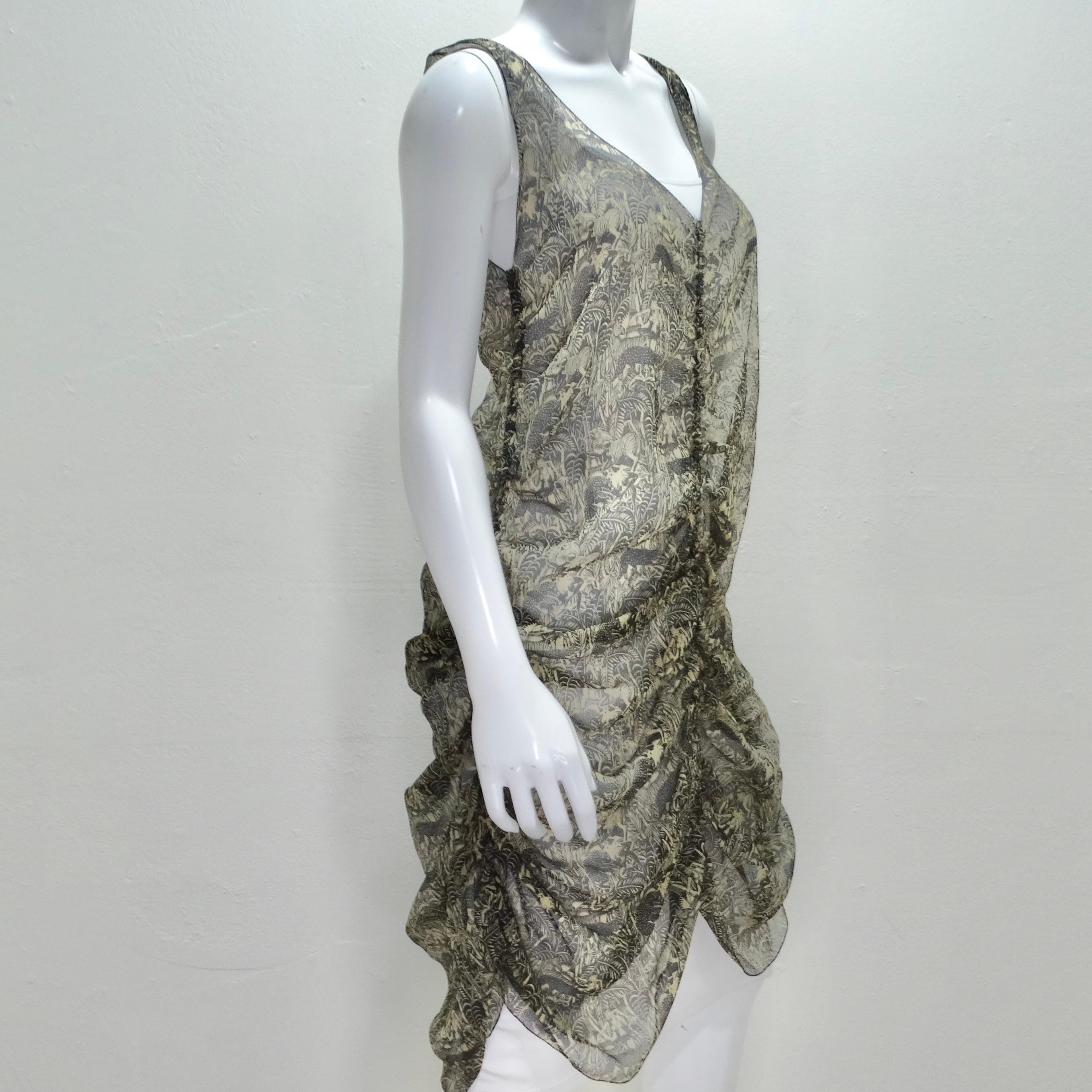 Gray Vintage Jean Paul Gaultier Printed Ruched Slip Dress For Sale