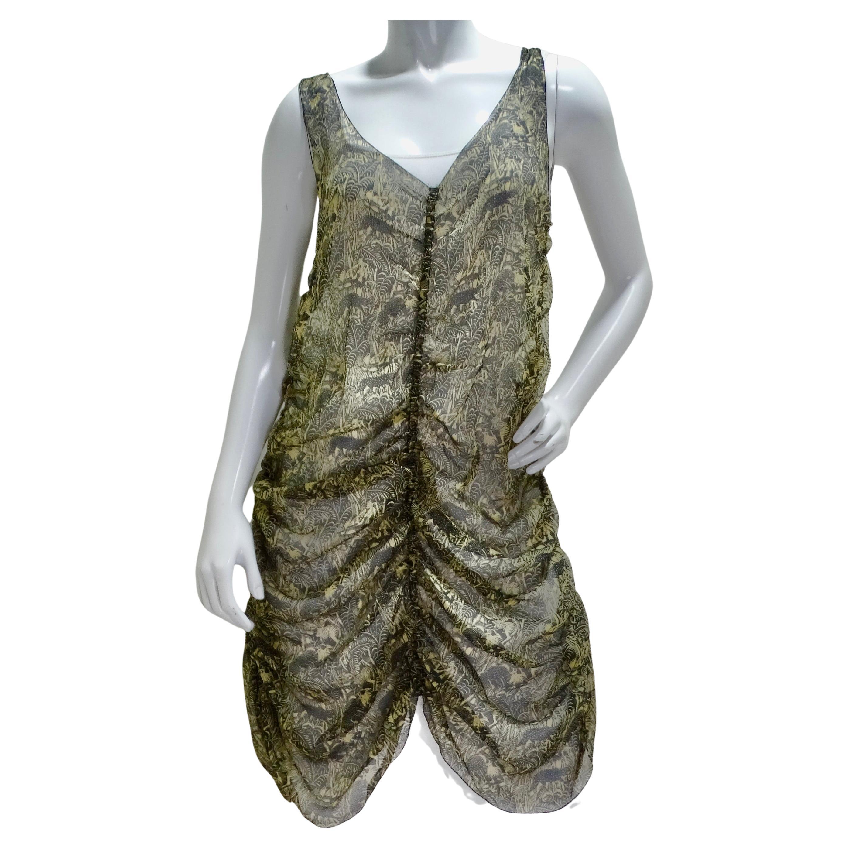 Vintage Jean Paul Gaultier Printed Ruched Slip Dress For Sale