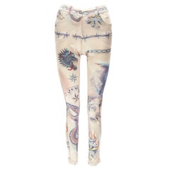 JEAN PAUL GAULTIER pantaloni skinny vintage in poliammide con stampa Punk Tattoo FR34 US4 S