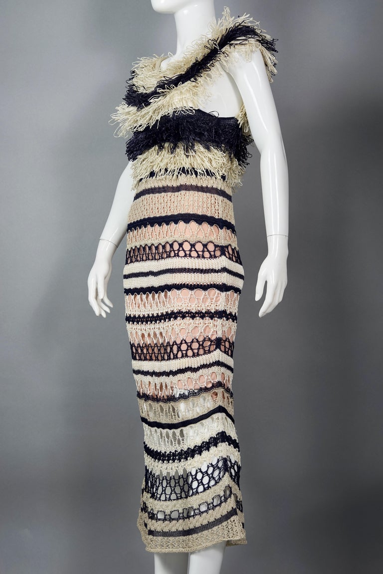 Gray Vintage JEAN PAUL GAULTIER Raffia Knit Crochet Nautical Dress For Sale