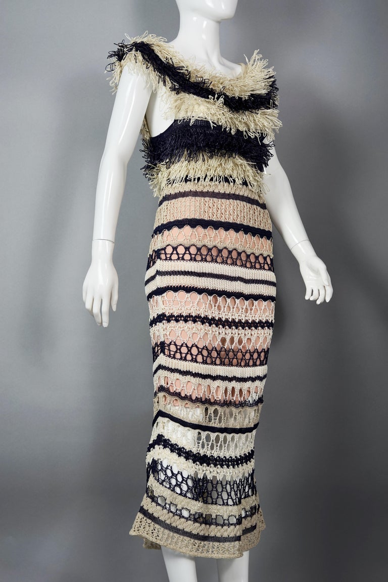 Vintage JEAN PAUL GAULTIER Raffia Knit Crochet Nautical Dress In Excellent Condition For Sale In Kingersheim, Alsace
