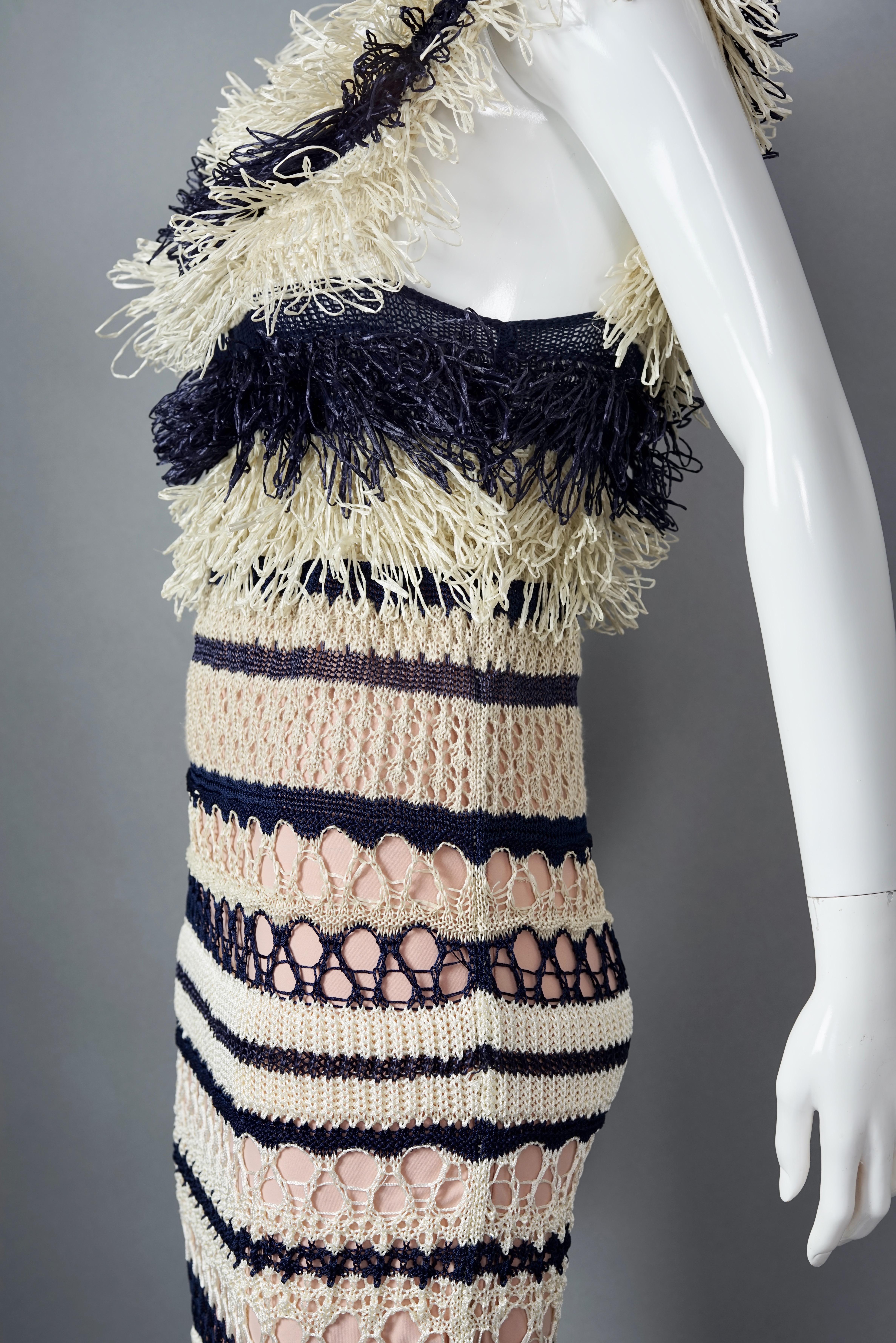Vintage JEAN PAUL GAULTIER Raffia Knit Crochet Nautical Dress For Sale 4