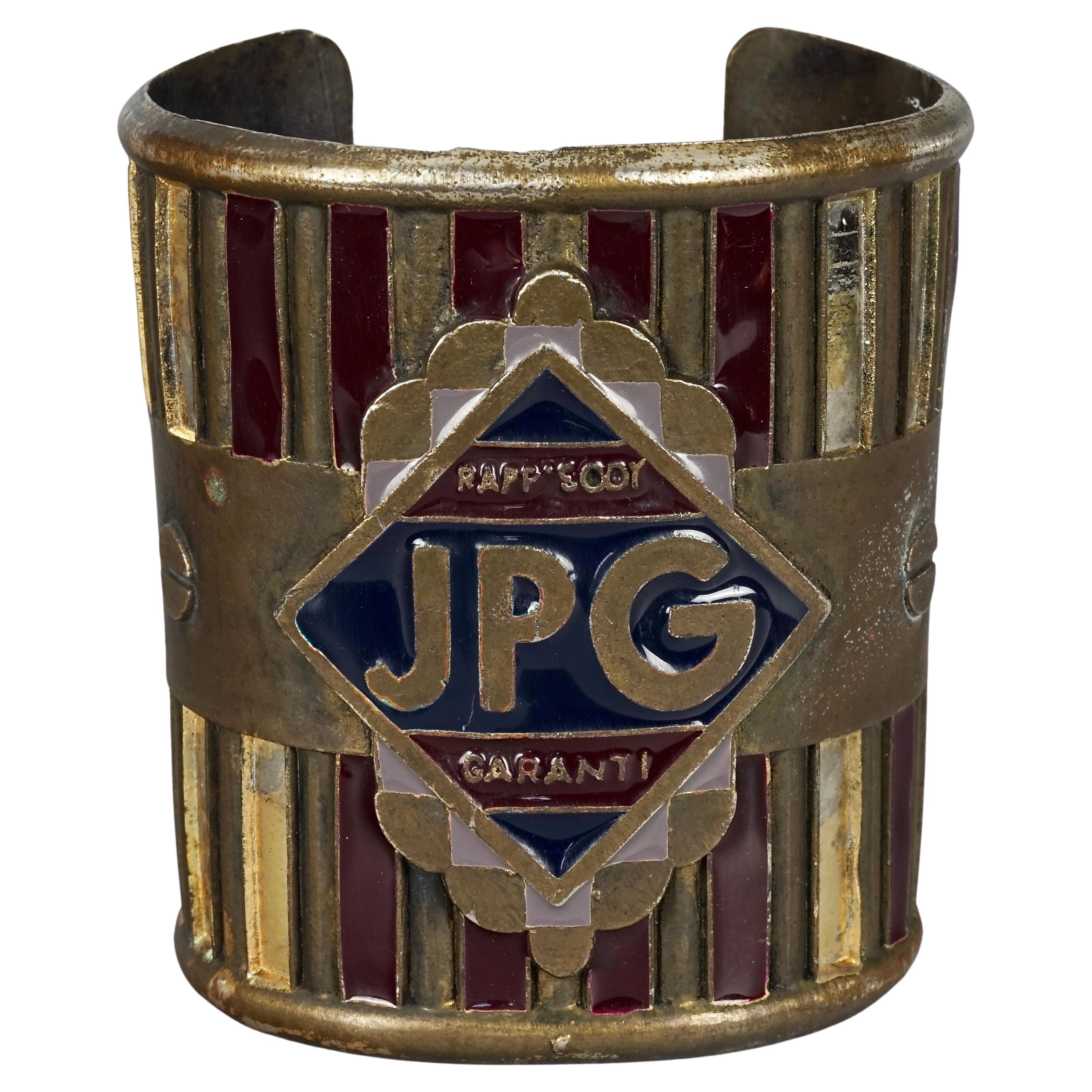 Vintage JEAN PAUL GAULTIER Rapsody Garanti Enamel Rustic Cuff Bracelet For Sale